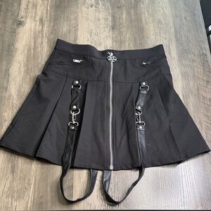 Killstar Black Skater Skirt with Zipper and Straps